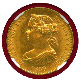 【SOLD】スペイン 1868年 10エスクード 金貨 イサベル2世 NGC MS64