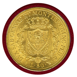 イタリア サルデーニャ王国 1825L 80リレ 金貨 カルロ・フェリーチェ PCGS MS62