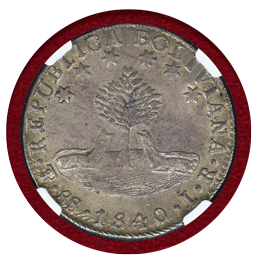 【SOLD】ボリビア 1840PTS 8ソル銀貨 シモン・ボリバル NGC MS63+