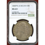 【SOLD】ボリビア 1840PTS 8ソル銀貨 シモン・ボリバル NGC MS63+