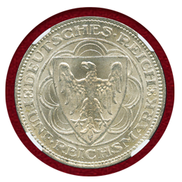 ワイマール共和国 1927A 5マルク 銀貨 ブレーマーハーフェン NGC MS64