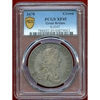 イギリス 1670年 クラウン銀貨 チャールズ2世 PCGS XF45