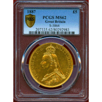 【SOLD】イギリス 1887年 5ポンド 金貨 ヴィクトリア ジュビリーヘッド PCGS MS62