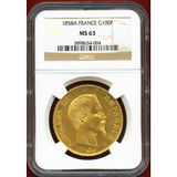 フランス 1858A 100フラン 金貨 ナポレオン3世 無冠 NGC MS63