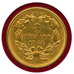 アメリカ 1854年 $3 金貨 インディアンヘッド
