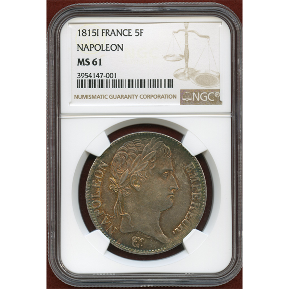 JCC | ジャパンコインキャビネット / 【SOLD】フランス 1815I 5フラン 銀貨 ナポレオン1世 百日天下 NGC MS61