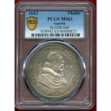 神聖ローマ帝国 オーストリア 1623年 ターラー 銀貨 レオポルド5世 PCGS MS63