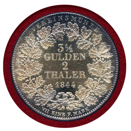 【SOLD】ドイツ 1844年 2ターラー 銀貨 フランクフルト都市景観 PCGS MS62