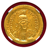 【SOLD】東ローマ帝国 402-450年 ソリダス金貨 テオドシウス2世 ChAU 5/5,5/5