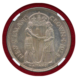 ニュージーランド 1935年 クラウン 銀貨 ワイタンギ条約 ジョージ5世 NGC MS62