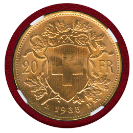 【SOLD】スイス 1935LB 20フラン金貨 アルプスと少女 NGC MS66