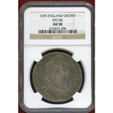 【SOLD】イギリス 1695年 クラウン 銀貨 ウィリアム3世 NGC AU58