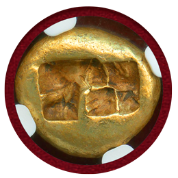 リディア王国 紀元前610-546年 1/3ステーター エレクトラム貨 ライオン NGC AU