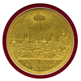 ドイツ ニュルンベルク 1698年 5ダカット 金貨 都市景観 女神立像 NGC MS62