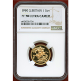 イギリス 1980年 ソブリン 金貨 エリザベス2世 PF70UC