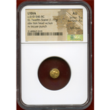 リディア王国 紀元前610-546年 1/12ステーター エレクトラム貨 ライオン NGC AU