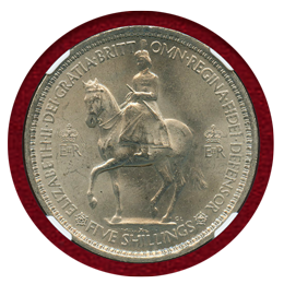イギリス 1953年 エリザベス2世 戴冠記念 白銅貨 クラウン NGC MS64