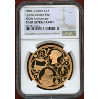 イギリス 2019年 5ポンド 金貨 ヴィクトリア生誕200年 NGC PF69UC