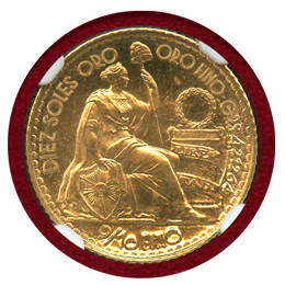 ペルー 1966年 10ソル 金貨 女神座像 NGC MS67