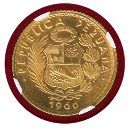 ペルー 1966年 10ソル 金貨 女神座像 NGC MS67