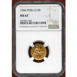 ペルー 1966年 10ソル 金貨 女神座像 NGC MS67