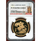 イギリス 1981年 5ポンド 金貨 エリザベス2世 NGC PF70UC