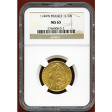 フランス 1749W ルイドール 金貨 ルイ15世 NGC MS63