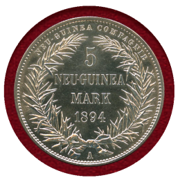 独領ニューギニア 1894A 5マルク 銀貨 極楽鳥