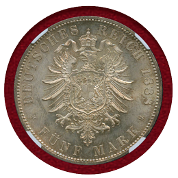 ドイツ プロイセン 1888A 5マルク 銀貨 フリードリヒ3世 NGC MS65