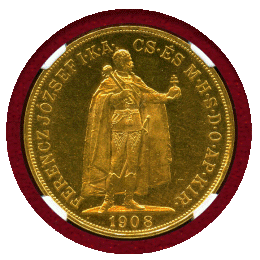 ハンガリー 1908KB 100コロナ 金貨 フランツヨーゼフ1世 オリジナル NGC MS63
