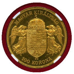 ハンガリー 1908KB 100コロナ 金貨 フランツヨーゼフ1世 オリジナル NGC MS63
