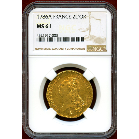 JCC | ジャパンコインキャビネット / フランス 1786A 2ルイドール 金貨 ルイ16世 NGC MS61