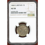イギリス 1868年 シリング 銀貨 ヴィクトリア女王 NGC AU58