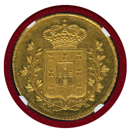 ポルトガル 1833年 ペカ(6400レイス)金貨 マリア2世 NGC MS62+