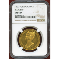 ポルトガル 1833年 ペカ(6400レイス)金貨 マリア2世 NGC MS62+