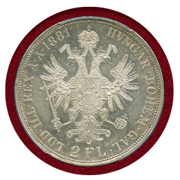 【SOLD】オーストリア 1881年 2フローリン 銀貨 フランツヨーゼフ1世 PCGS MS63