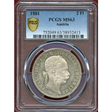 【SOLD】オーストリア 1881年 2フローリン 銀貨 フランツヨーゼフ1世 PCGS MS63