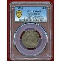 イギリス 1720年 シリング 銀貨 ジョージ1世 PCGS MS63