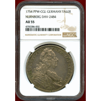 ドイツ ニュルンベルク 1754年 ターラー 銀貨 都市景観 NGC AU55