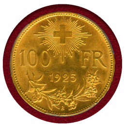 スイス 1925B 100フラン 金貨 ブレネリ PCGS MS65