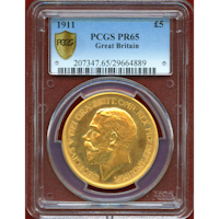イギリス 1911年 5ポンド プルーフ 金貨 ジョージ5世 PCGS PR65