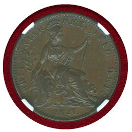 イギリス 1821年 1/4ペニー 銅貨 ジョージ4世 NGC AU DETAILS