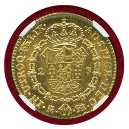 スペイン 1801M FA/MF 2エスクード金貨 カルロス4世 NGC MS63
