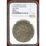 ドイツ マンスフェルト・ボルンシュテット 1774年 ターラー 銀貨 NGC MS62