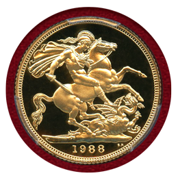 イギリス 1988年 ソブリン 金貨 エリザベス2世 PCGS PR70DCAM
