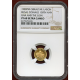ジブラルタル 1989年 金貨 ウナとライオン NGC PF68UC