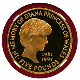イギリス 1999年 5ポンド 金貨 ダイアナ NGC PF70UC