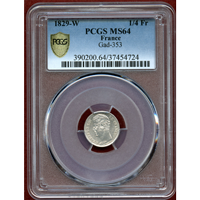 フランス 1829W 1/4 フラン 銀貨 シャルル10世 PCGS MS64
