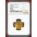 イタリア ヴェネチア 1789-97年 ゼッキーノ金貨 ルドヴィーコ・マニン NGC MS63