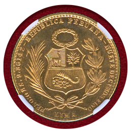 【SOLD】ペルー 1965年 20ソル 金貨 女神座像 NGC MS66